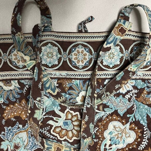 Vera Bradley Quilted Floral Shoulder Tote Travel Bag Brown Blue 13"x14" - Picture 14 of 16